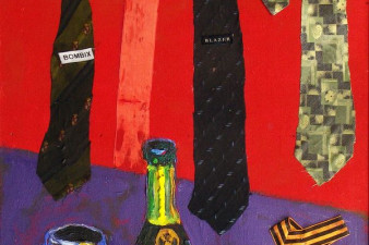 Выбор галстука на праздник Победы. Триптих. 2013. ДВП, масло, коллаж. 100х60, 100х116, 100х60